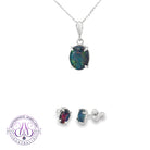 Claw-set sterling silver opal triplet pendant and earring set with 10x8mm oval opals
