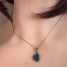 freeform Australian opal triplet pendant in sterling silver, worn at the neck