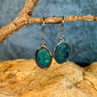 oval Australian opal triplet earrings in sterling silver, blue and green play-of-colour