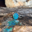 Australian opal triplet ring in sterling silver, oval stone, ring size US 6