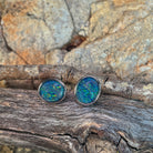 11 x 9mm Australian opal triplet earrings in sterling silver, blue and green