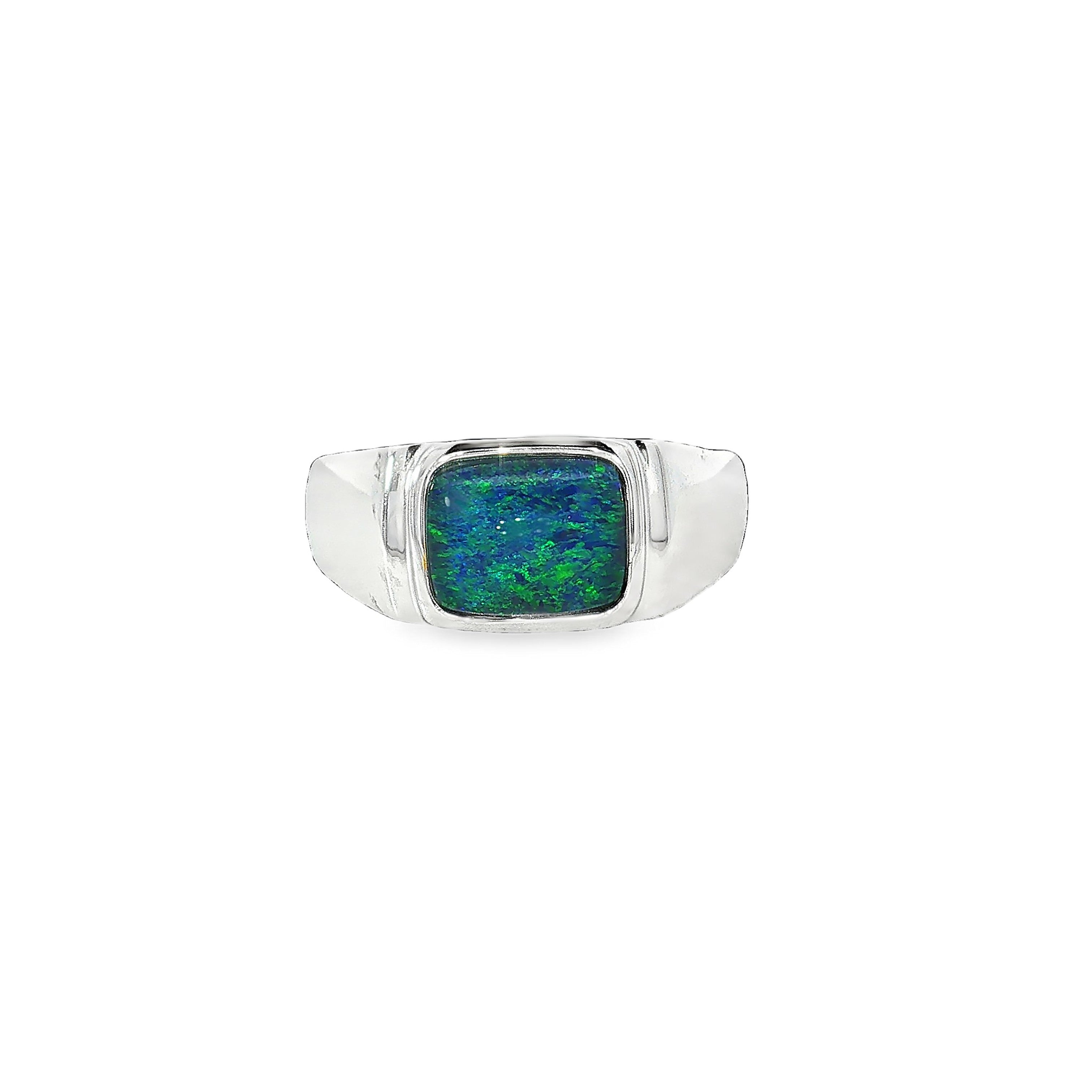 11 x 8mm rectangular Australian opal triplet ring in sterling silver