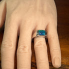 rectangular Australian opal triplet ring in sterling silver, worn on the hand