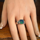 Worn Australian opal triplet ring in sterling silver, blue and green, 10 x 10mm