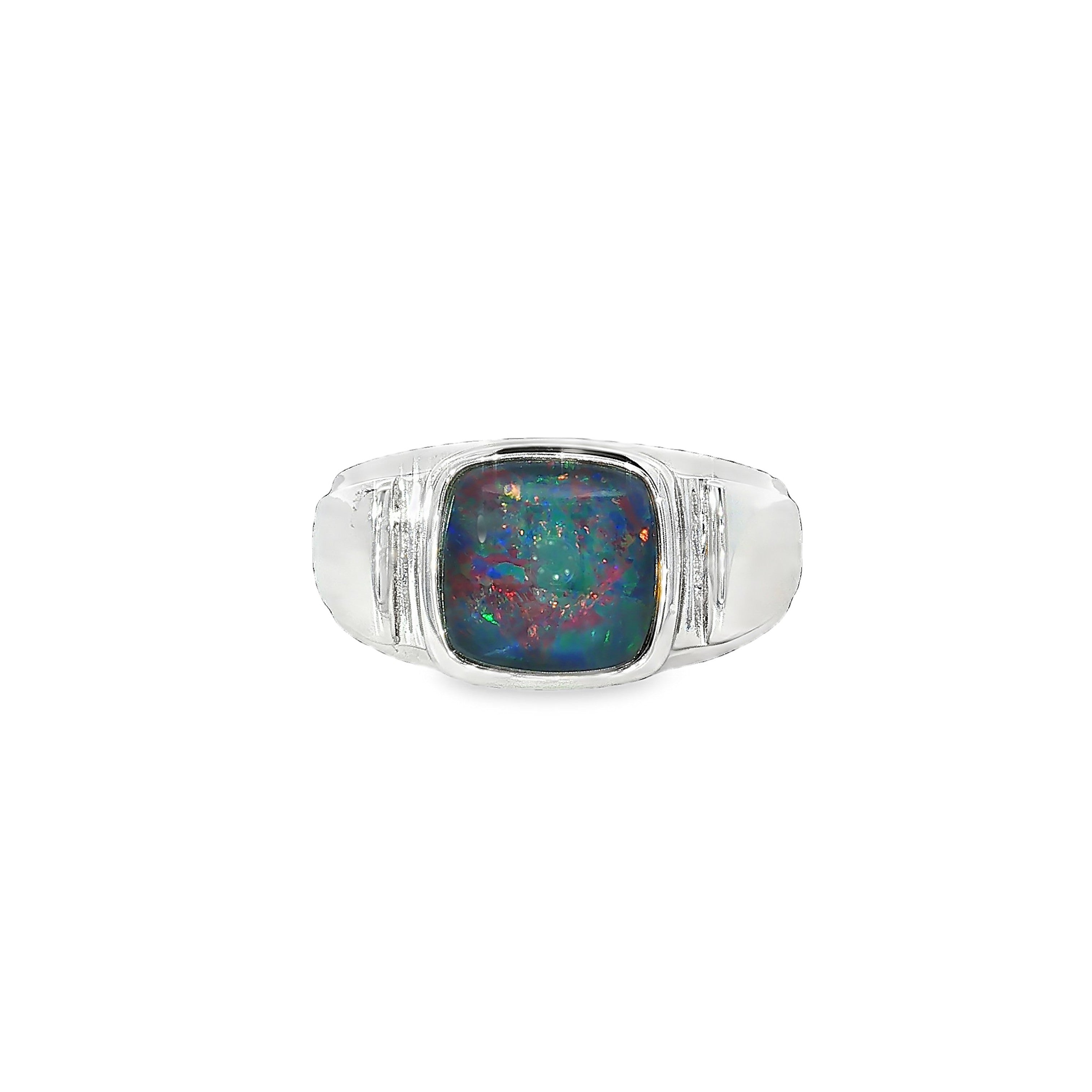 10mm cushion-shaped Australian opal triplet ring in sterling silver
