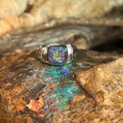 10mm Australian opal triplet ring in sterling silver, red, blue and green