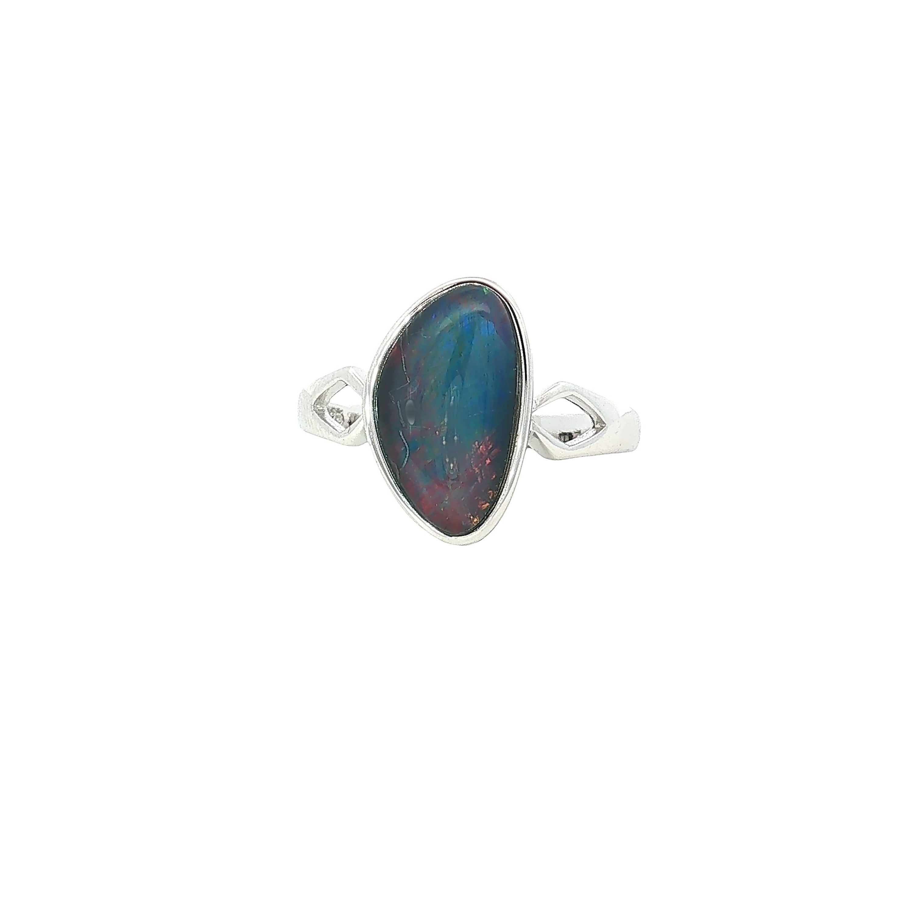 13 x 8mm triangular Australian opal triplet ring in sterling silver