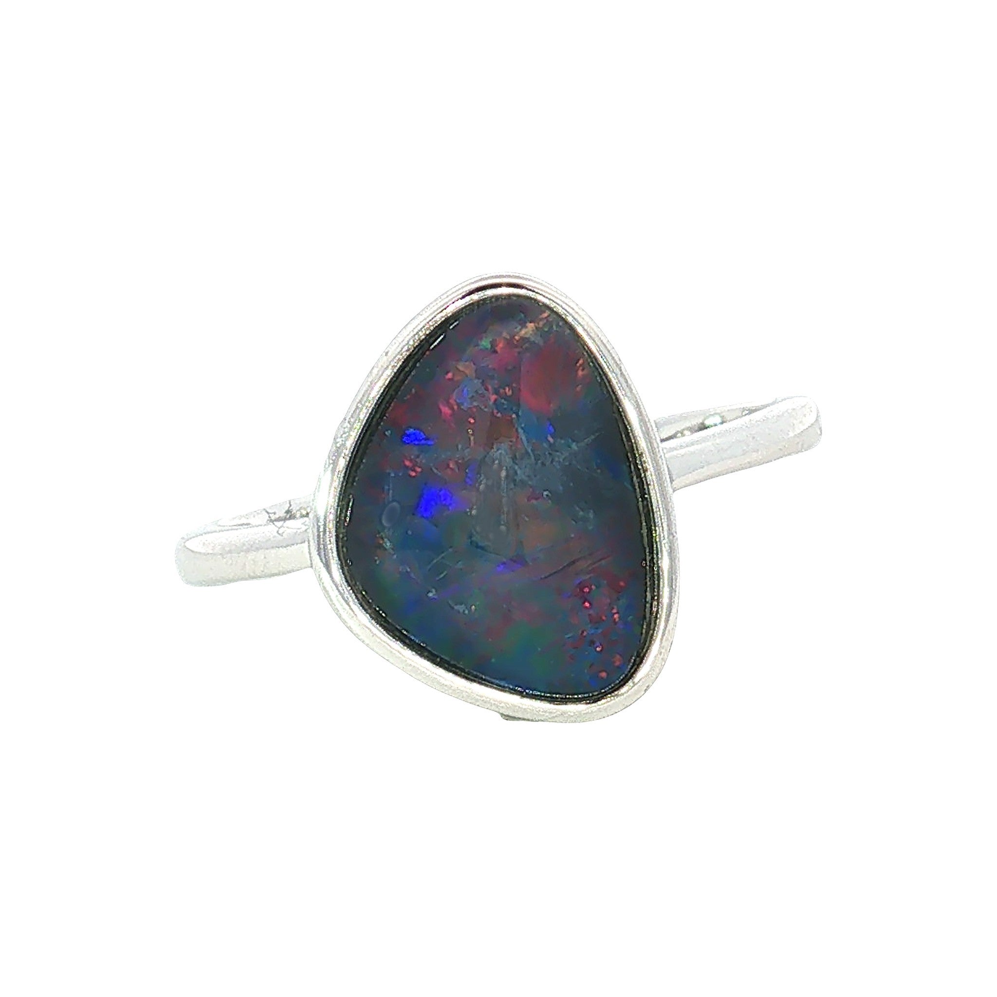 12.5 x 9.5mm triangular Australian opal triplet ring in sterling silver