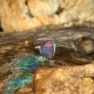 sterling silver Australian opal triplet ring with a 12.5 x 9.5mm triangular stone