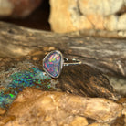 Australian opal triplet ring in sterling silver, triangular stone, ring size US 7.5