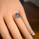 Australian opal triplet ring in sterling silver worn, triangular stone, size US 7.5