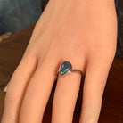 Worn Australian opal triplet ring in sterling silver, blue and green, 12 x 9mm