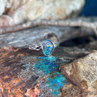 Australian opal triplet ring in sterling silver, triangular stone, ring size US 6