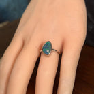 triangular Australian opal triplet ring worn, sterling silver, yellow, blue and green