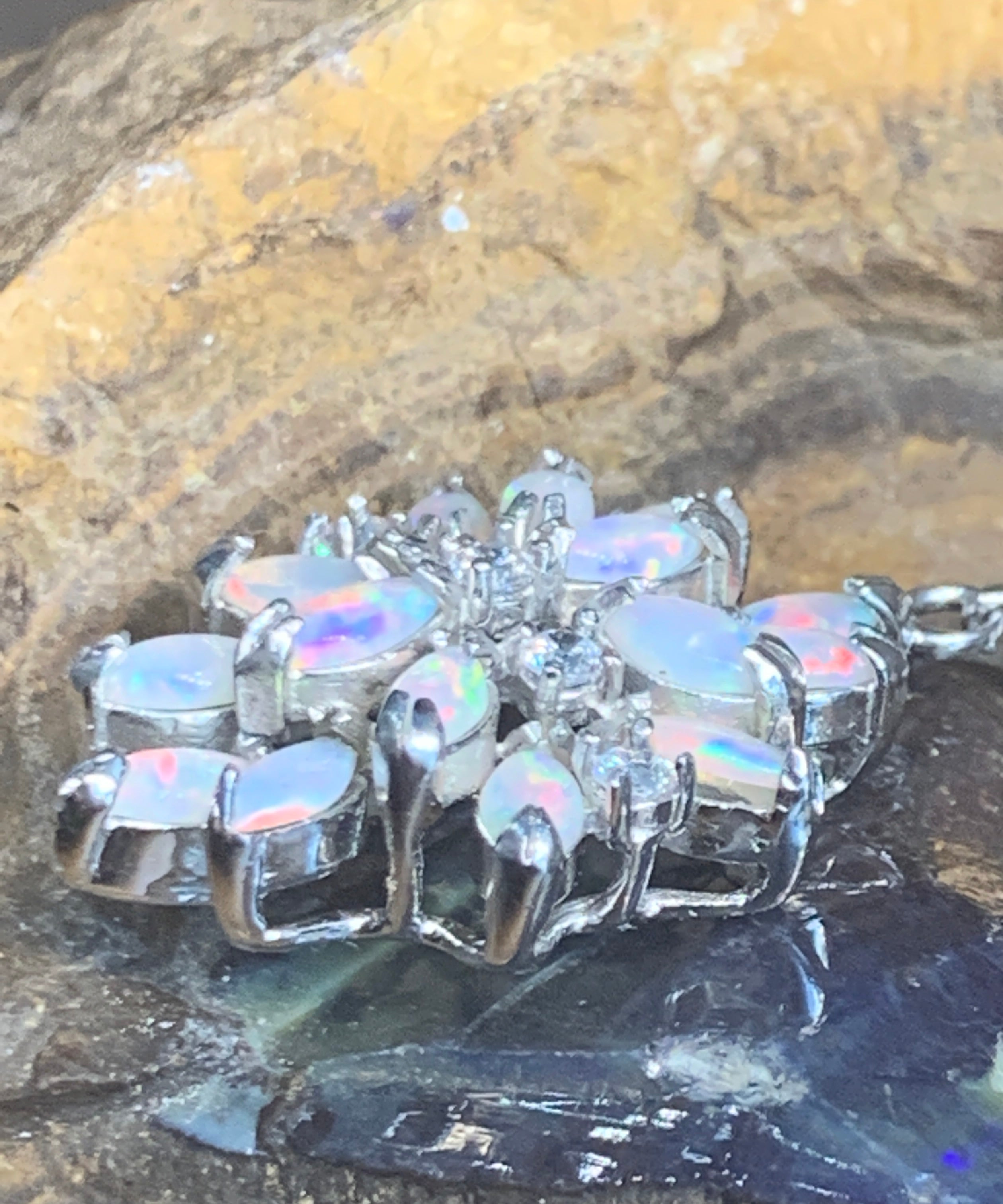 Sterling Silver cluster white opal lotus pendant - Masterpiece Jewellery Opal & Gems Sydney Australia | Online Shop
