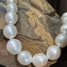 Close view of the white South Sea pearl strand, 12.4-15.9mm cultured pearls graduating in size