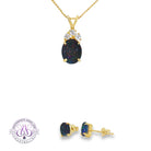 10x8mm oval opal triplet pendant and 6x4mm stud set in yellow gold-plated sterling silver