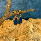 green and blue play-of-colour in 12 x 7mm freeform Australian opal doublet earrings