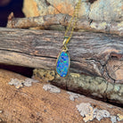 yellow gold-plated silver Australian opal doublet pendant with a 15 x 7mm freeform stone