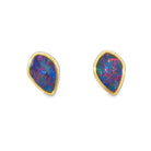11 x 7.5mm freeform Australian opal doublet earrings in yellow gold-plated silver
