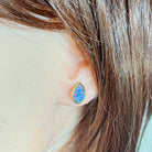 Australian opal doublet earrings worn on the ear, yellow gold-plated silver, 11 x 7.5mm freeform stones
