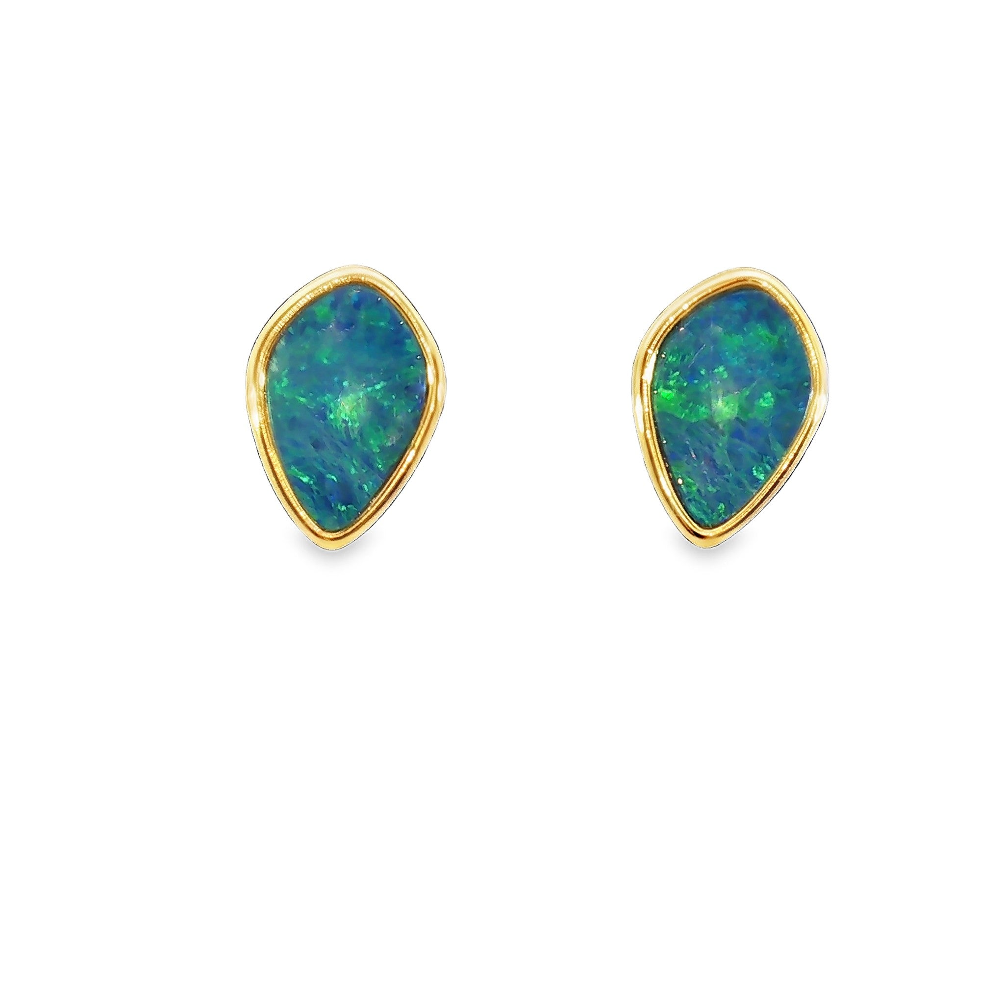 11 x 7.5mm marquise Australian opal doublet earrings in yellow gold-plated silver