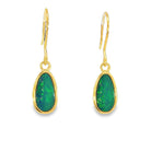 11 x 6mm oval Australian opal doublet earrings in yellow gold-plated silver