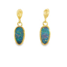 11 x 6mm pear-shaped Australian opal doublet earrings in yellow gold-plated silver