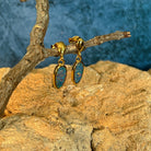 yellow gold-plated silver Australian opal doublet earrings with 11 x 6mm pear-shaped stones