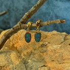 red, pink, blue and green play-of-colour in 11 x 6mm pear-shaped Australian opal doublet earrings