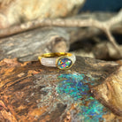 Australian opal triplet ring in yellow gold-plated silver, oval stone, ring size US 7