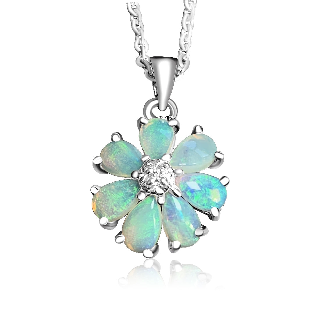 Sterling Silver Opal Flower pendant - Masterpiece Jewellery Opal & Gems Sydney Australia | Online Shop