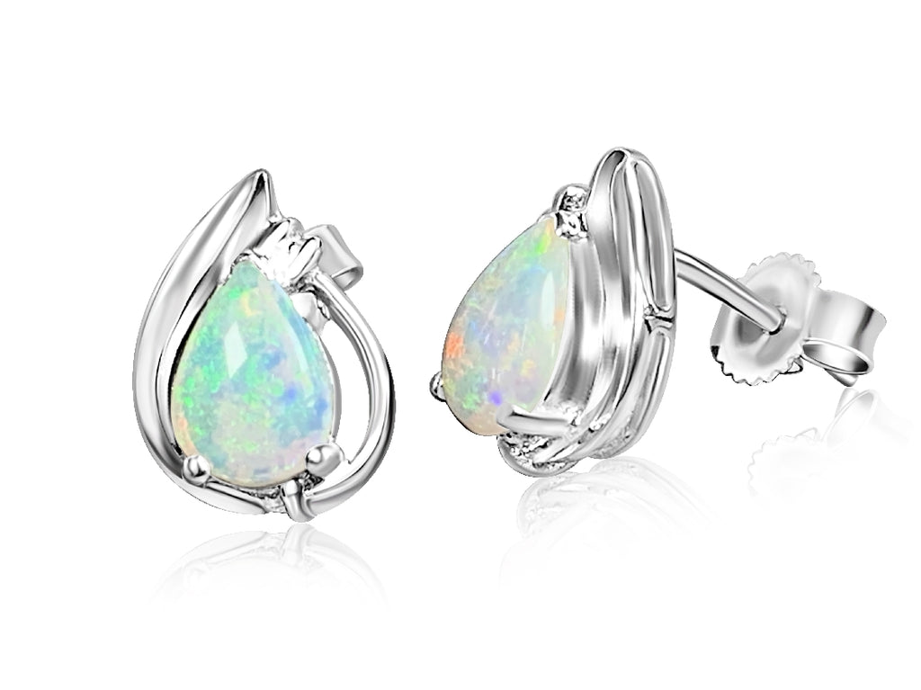 Sterling Silver Opal earrings flame pearshape - Masterpiece Jewellery Opal & Gems Sydney Australia | Online Shop