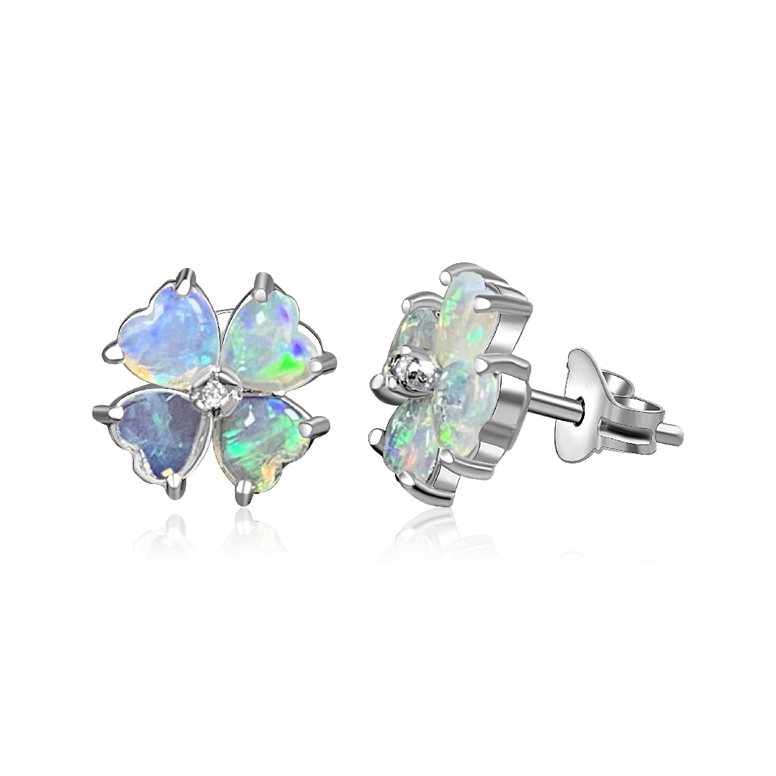 Sterling Silver Floral heart shape Crystal Opal earrings - Masterpiece Jewellery Opal & Gems Sydney Australia | Online Shop