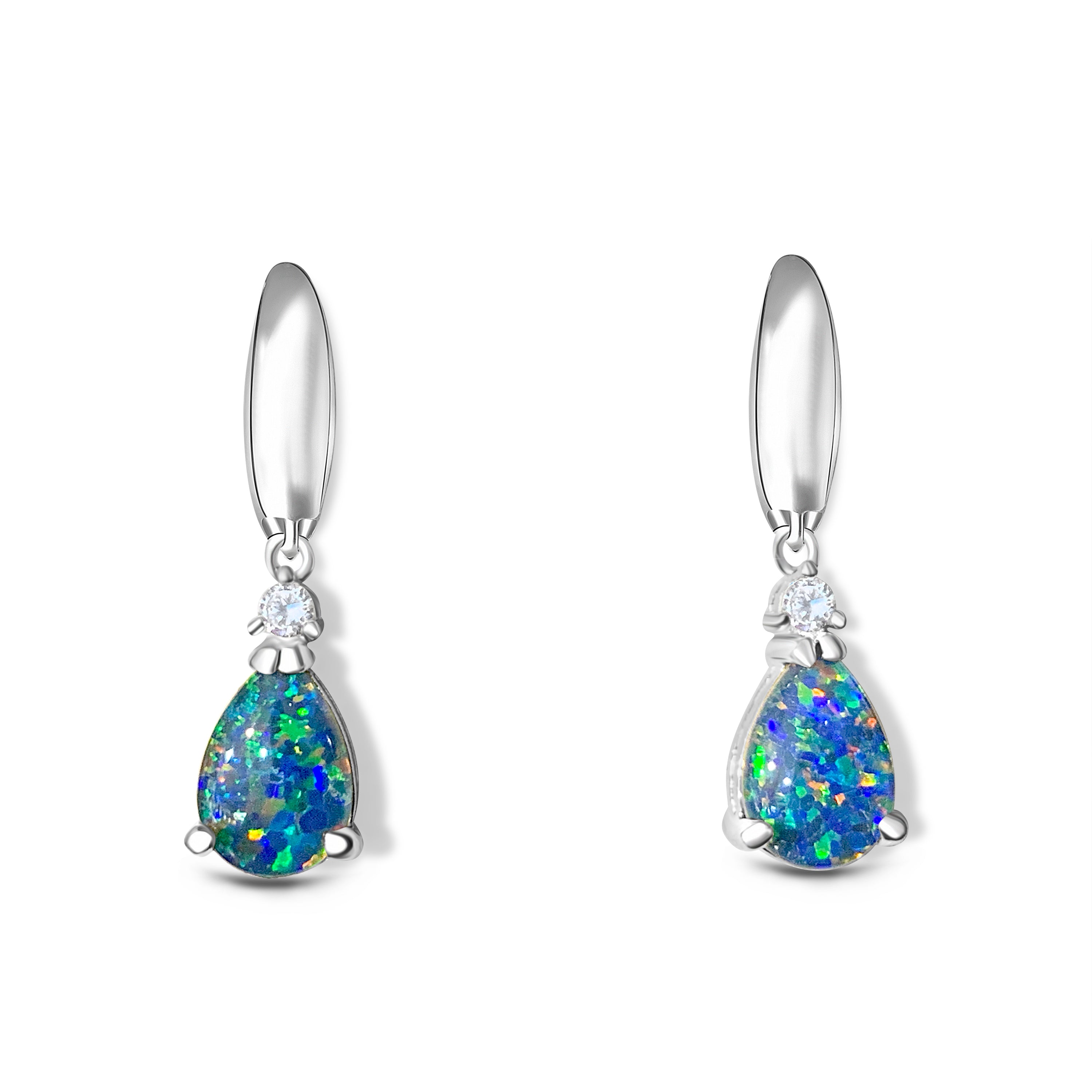 Pair of Sterling Silver 10x7mm Pear shape Opal triplet earrings dangling - Masterpiece Jewellery Opal & Gems Sydney Australia | Online Shop