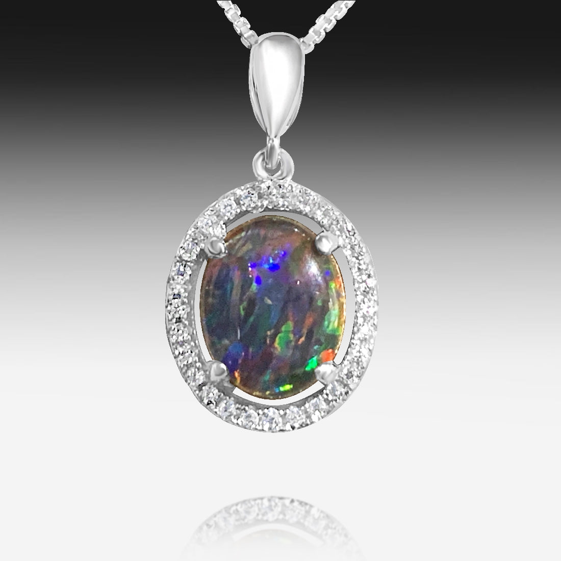 Sterling Silver halo Opal triplet 10x8mm pendant - Masterpiece Jewellery Opal & Gems Sydney Australia | Online Shop