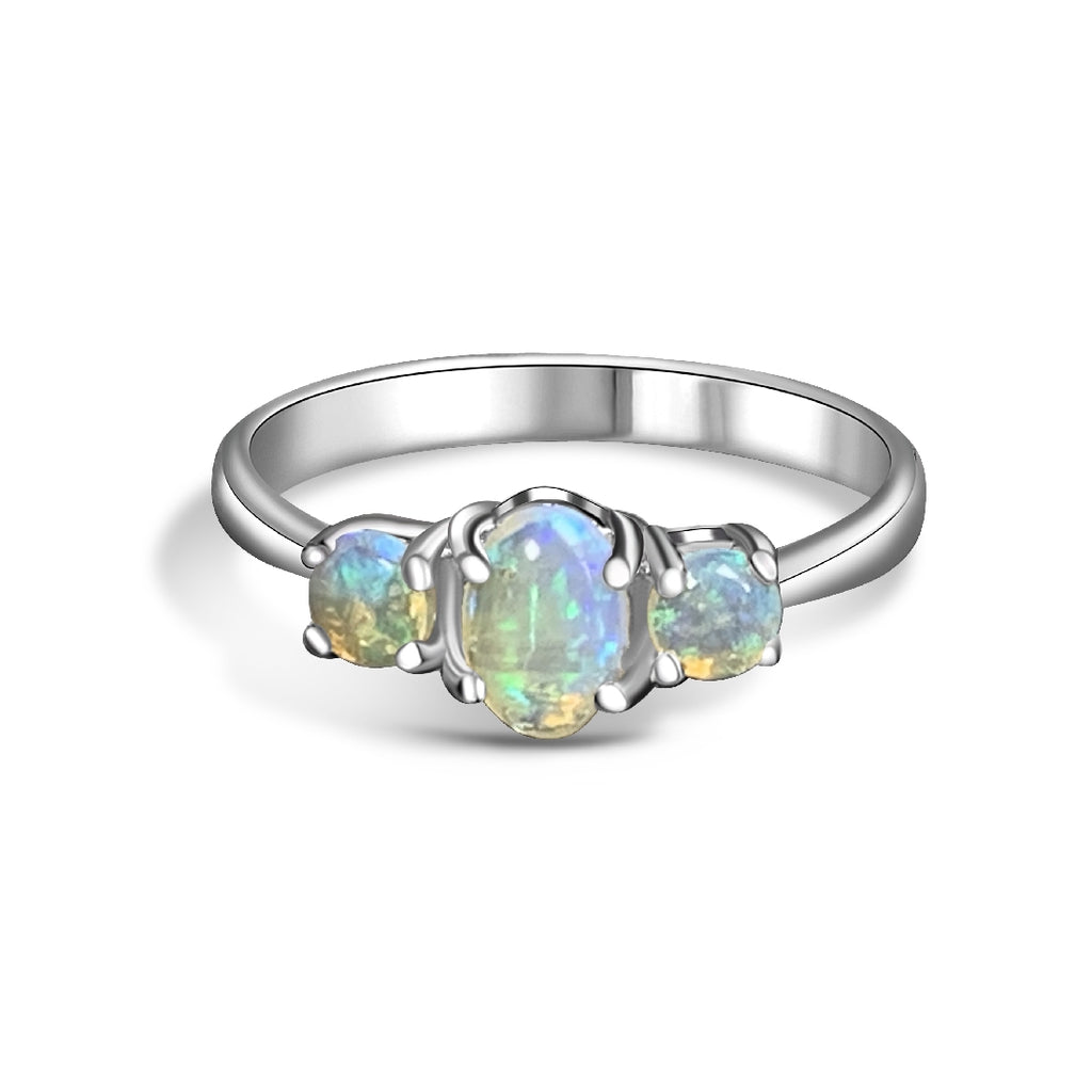 Sterling Silver crystal opal trilogy ring - Masterpiece Jewellery Opal & Gems Sydney Australia | Online Shop