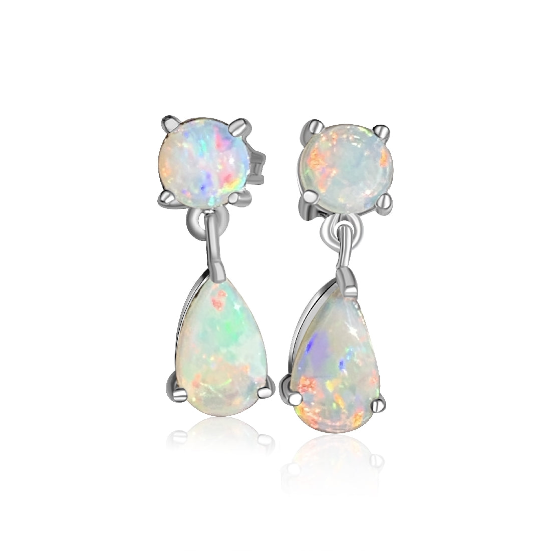 Sterling Silver double Opal round and pearshape dangling earrings - Masterpiece Jewellery Opal & Gems Sydney Australia | Online Shop