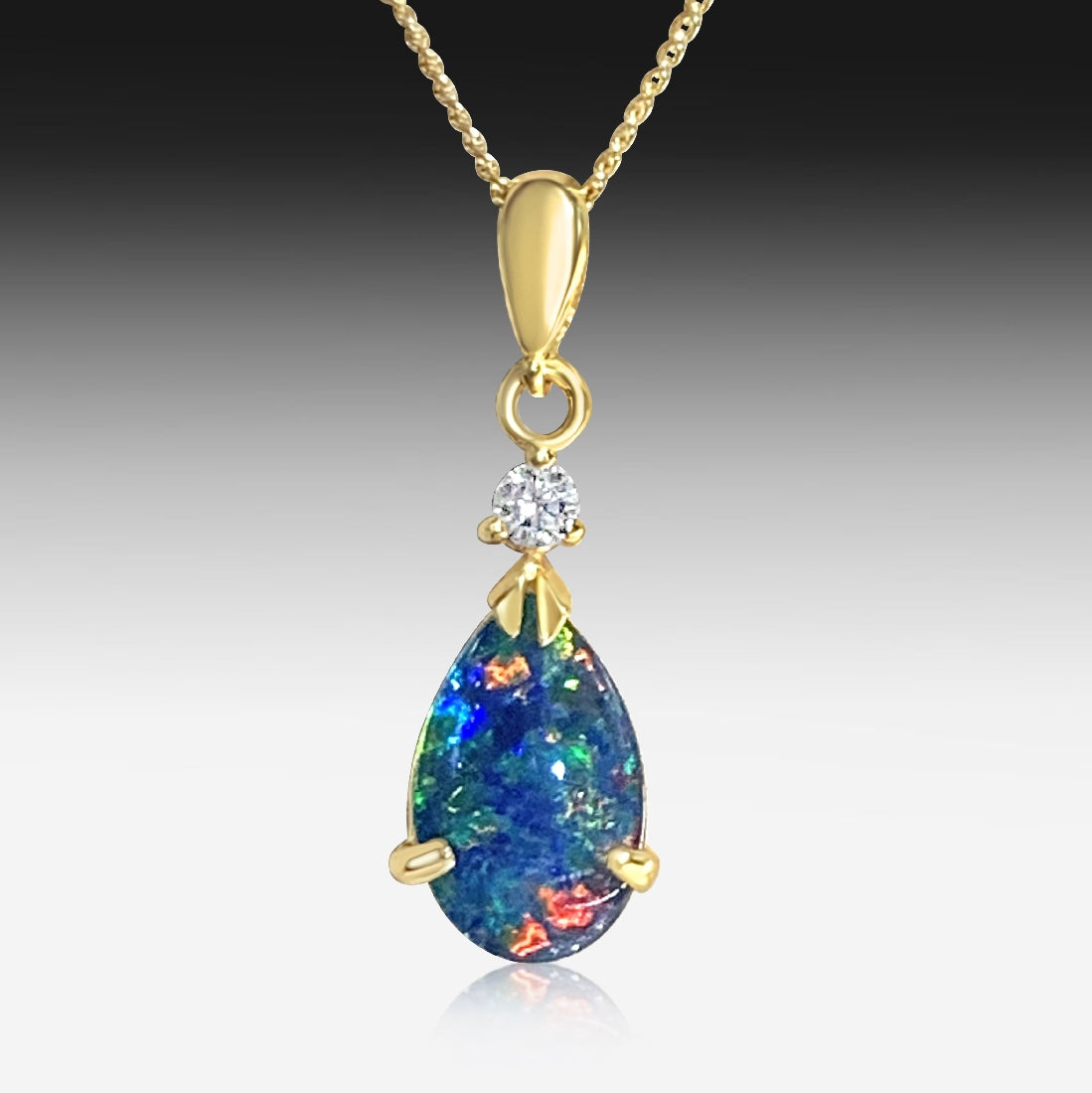 Sterling Silver Gold plated Opal triplet 13x8mm pear shape and cubic zirconia pendant - Masterpiece Jewellery Opal & Gems Sydney Australia | Online Shop
