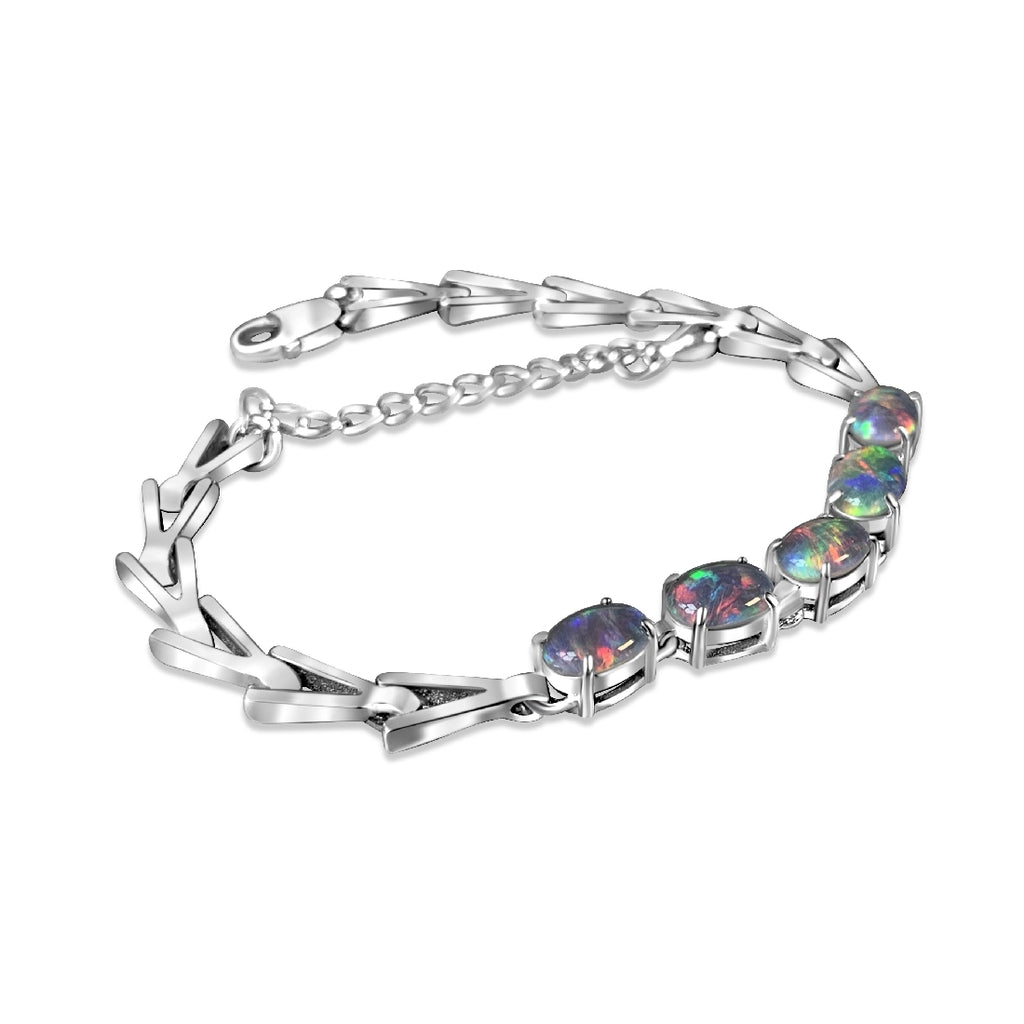 Sterling Silver 5 Opal triplet 8x6mm bracelet triangle design bracelet - Masterpiece Jewellery Opal & Gems Sydney Australia | Online Shop