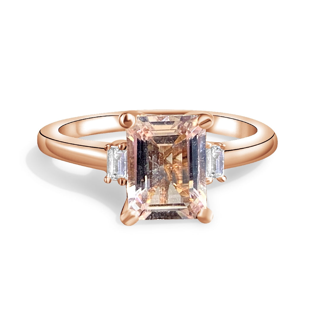 9kt Rose Gold Emerald cut Morganite 1.37ct and Baugette Diamond ring Masterpiece Jewellery Opal Gems Sydney Australia Online Shop