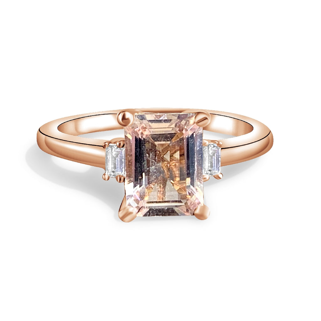 9kt Rose Gold Emerald cut Morganite 1.37ct and Baugette Diamond ring - Masterpiece Jewellery Opal & Gems Sydney Australia | Online Shop