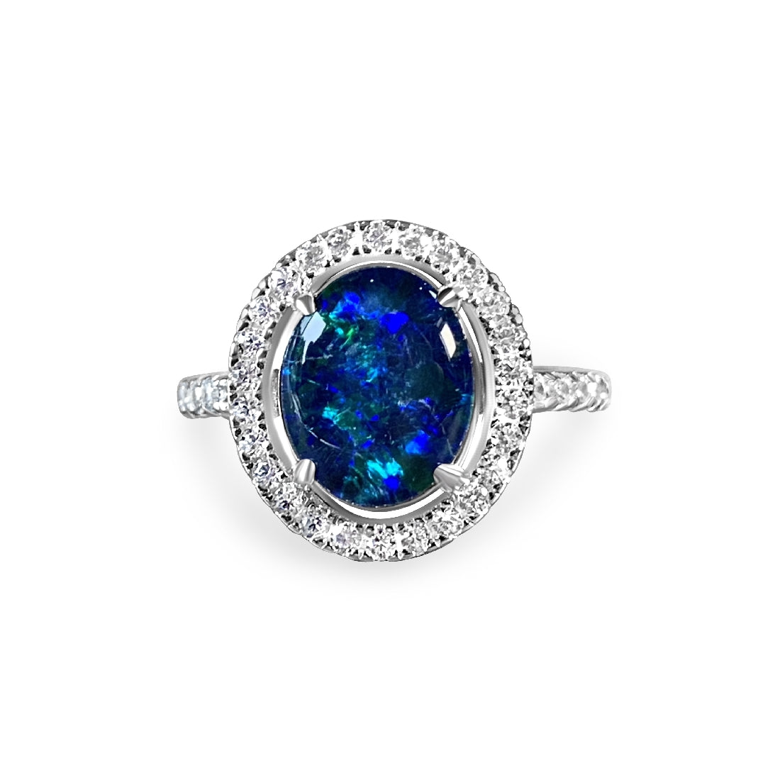 Sterling Silver 10x8mm Triplet Opal halo ring - Masterpiece Jewellery Opal & Gems Sydney Australia | Online Shop