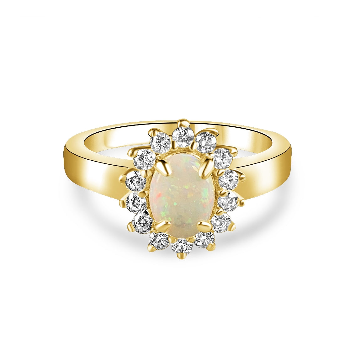 Gold Plated Sterling Silver cluster ring with 7x5mm White Opal - Masterpiece Jewellery Opal & Gems Sydney Australia | Online Shop