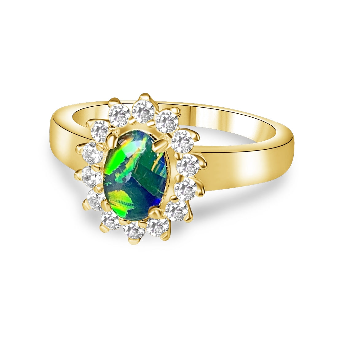 Gold Plated Silver cluster Opal triplet 7x5mm ring - Masterpiece Jewellery Opal & Gems Sydney Australia | Online Shop