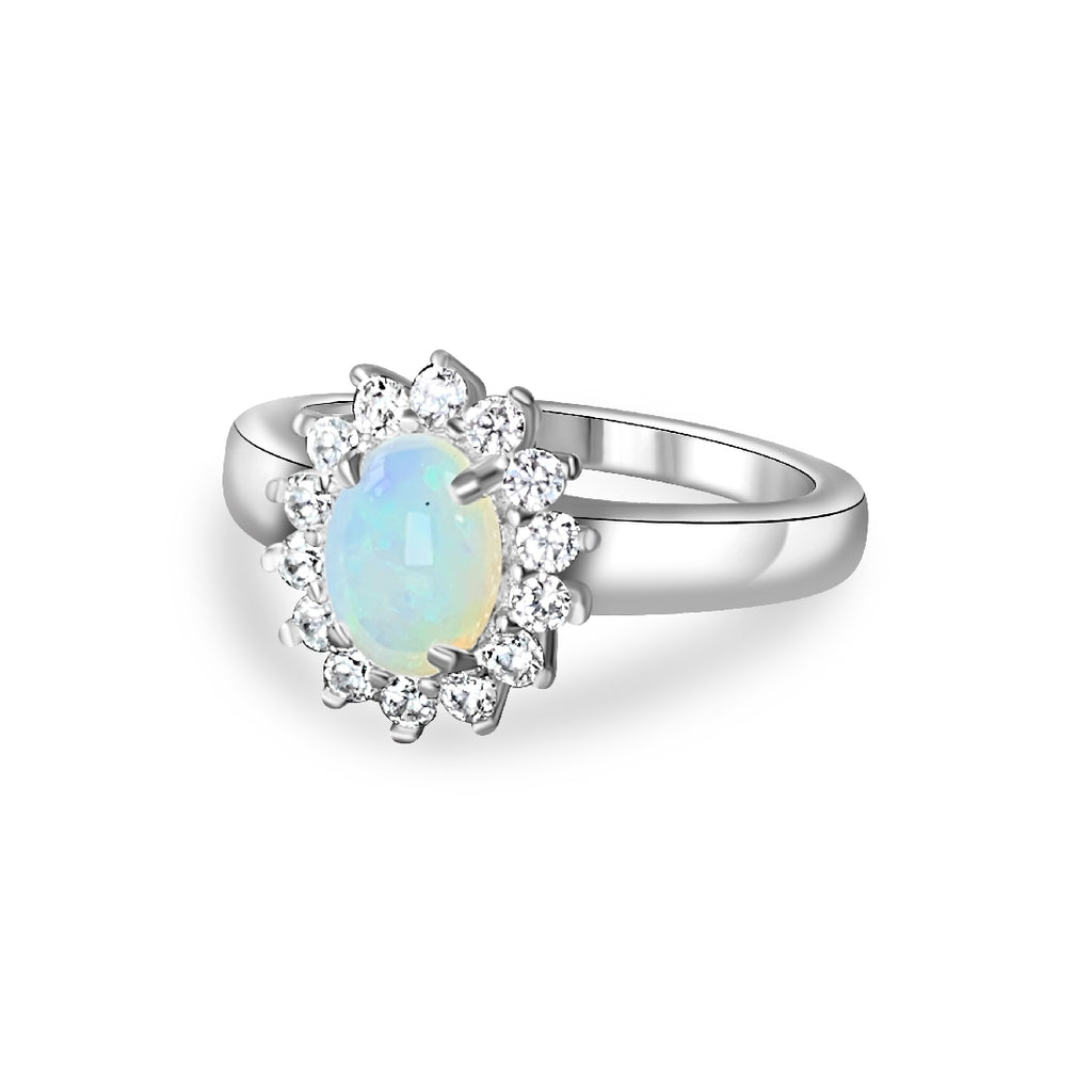 Sterling Silver White Opal 7x5mm Cluster ring - Masterpiece Jewellery Opal & Gems Sydney Australia | Online Shop