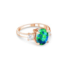 Rose Gold plated silver ring 9x7mm Opal 3 stone ring - Masterpiece Jewellery Opal & Gems Sydney Australia | Online Shop