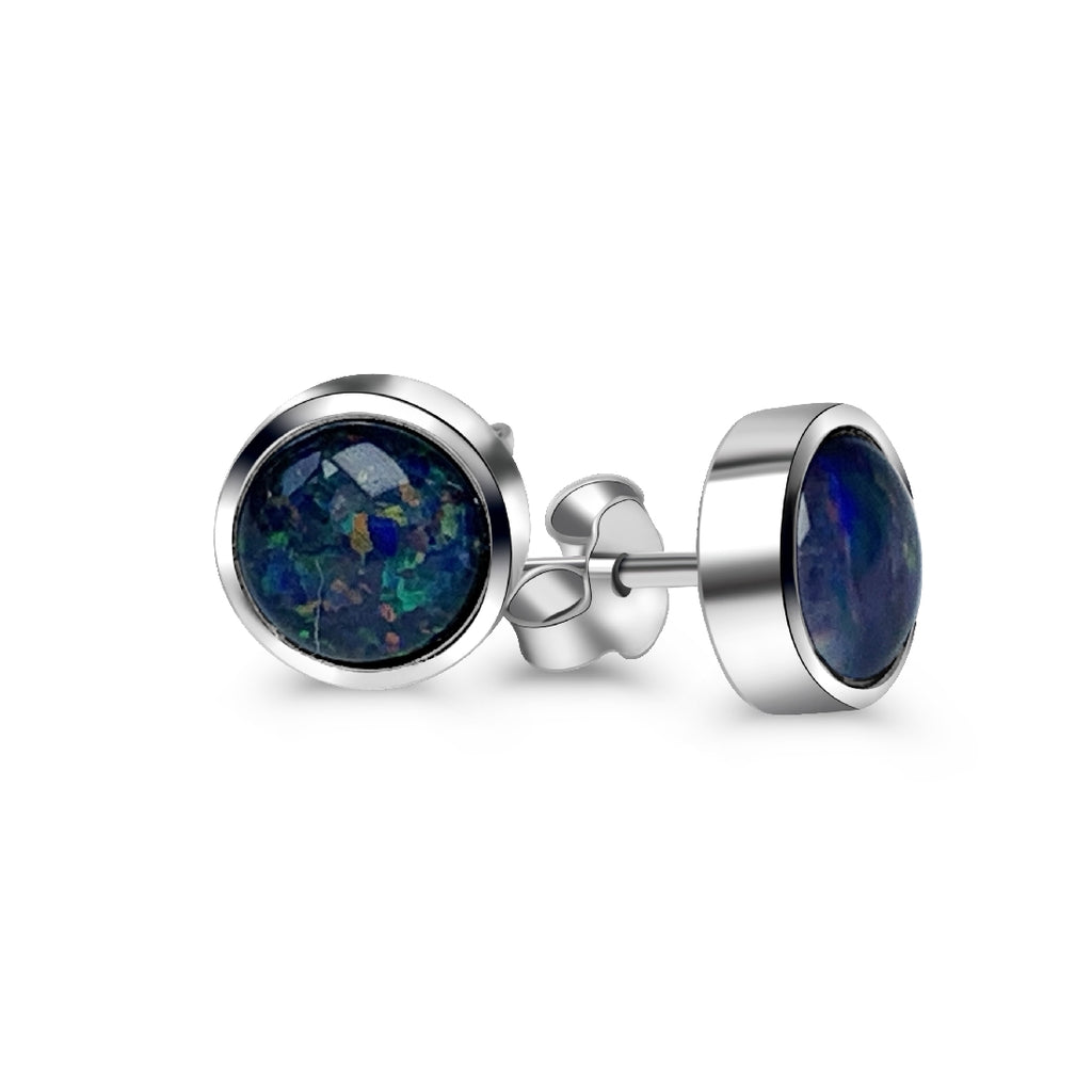 Sterling Silver 6mm Opal triplet bezel studs - Masterpiece Jewellery Opal & Gems Sydney Australia | Online Shop