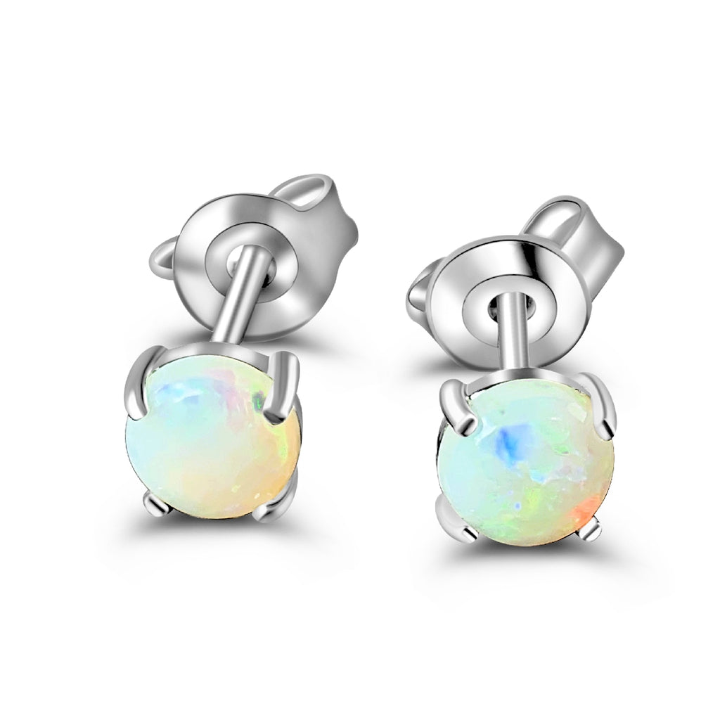 Sterling Silver 5mm Round Claw set White Opal studs - Masterpiece Jewellery Opal & Gems Sydney Australia | Online Shop