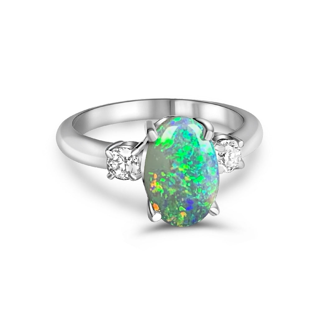 Platinum Black Opal 1.39ct and Diamond ring - Masterpiece Jewellery Opal & Gems Sydney Australia | Online Shop